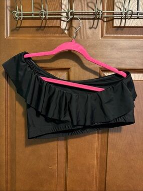Black One-Shoulder Ruffle Swim Top - Women's Stylish Swim/Layering Cami, L 🔥 HOT